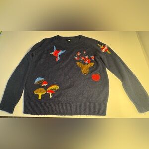 Idano Navy Blue Embroidered Sweater from France - Size L